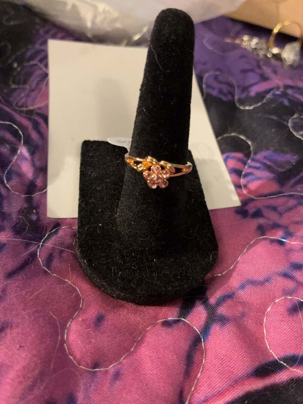Yi Xin Gold Tone Pink Crystal Flower Ring Size 17 (R111)